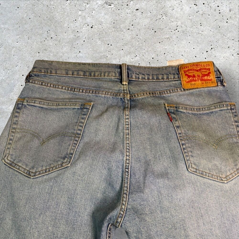 Custom Levi’s 505 Rainbow Jeans 34x30 Hand Sewn Applique Clouds - Picture 12 of 12